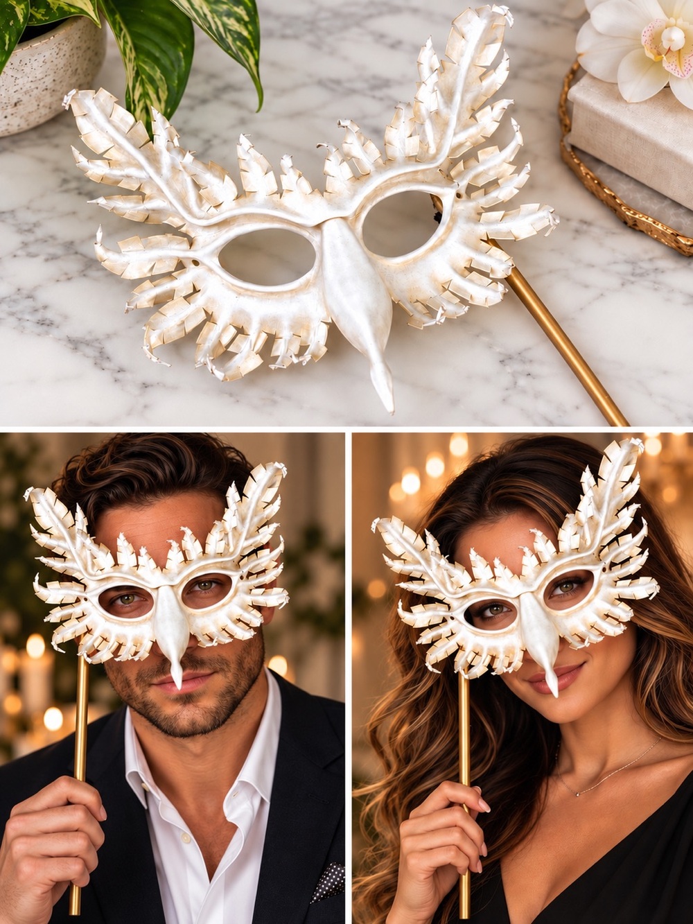 Elegant Hand-Made White Masquerade Party Mask